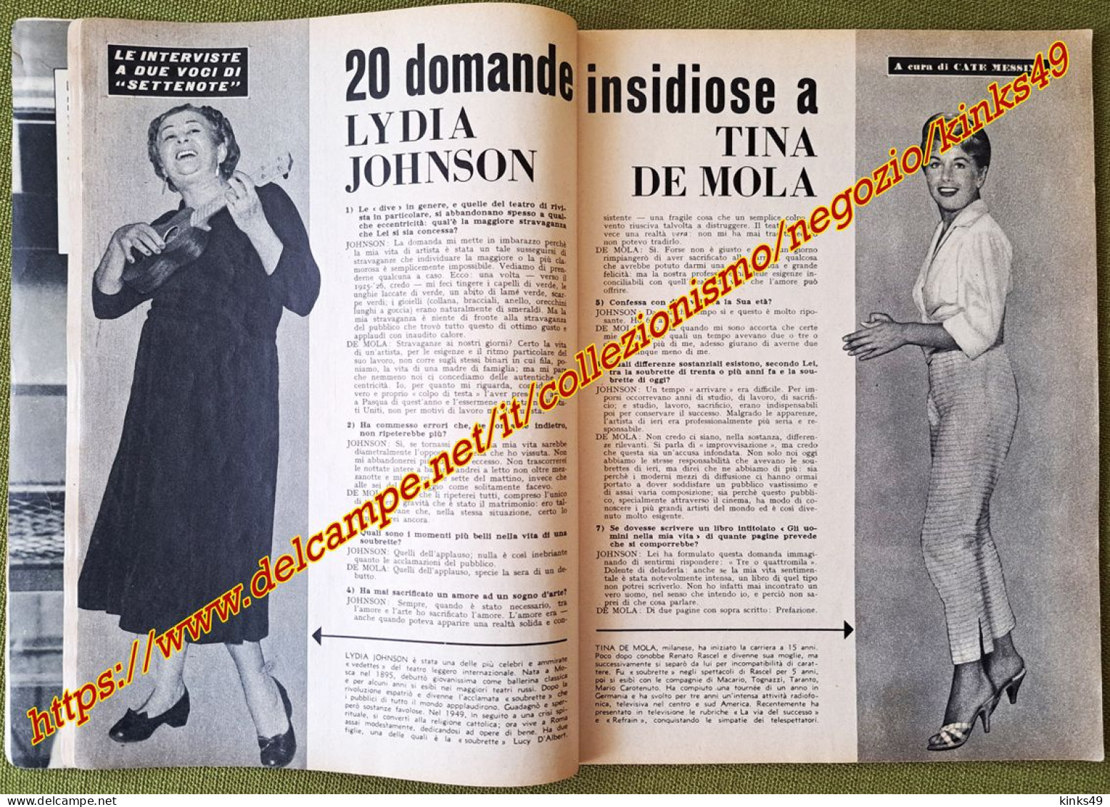 B254> Rivista < SETTENOTE > N° 10 Di OTTOBRE 1958 = Copertina CARLA BONI - Musik