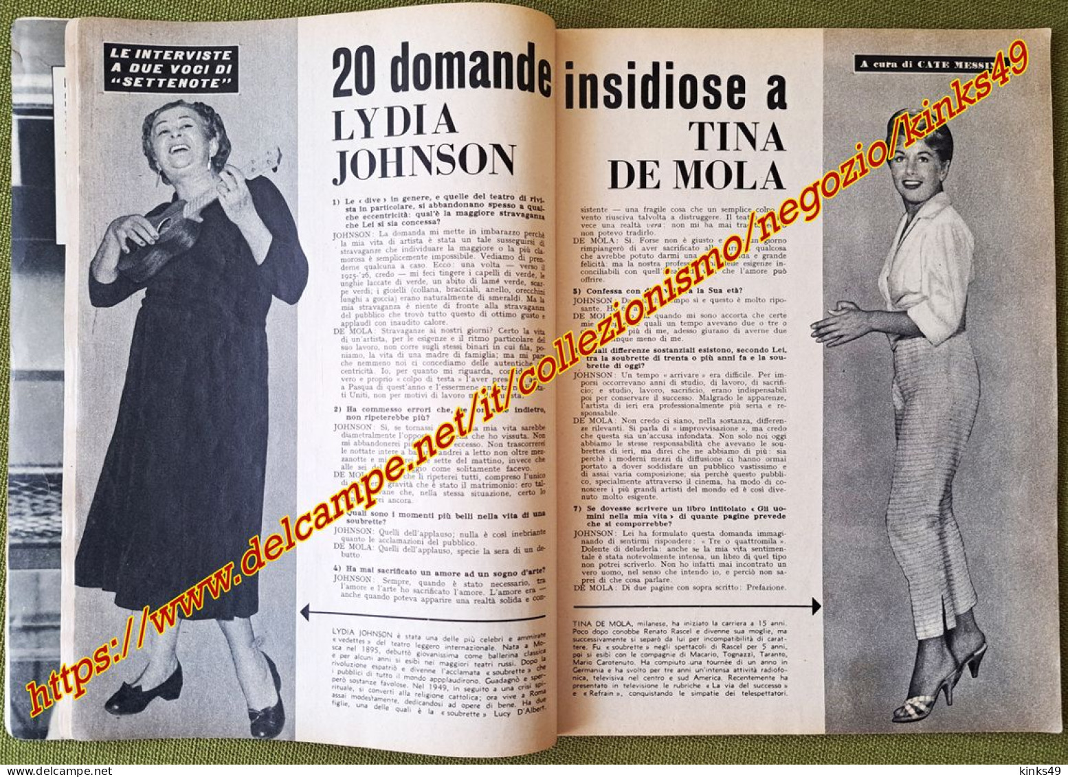 B254> Rivista < SETTENOTE > N° 10 Di OTTOBRE 1958 = Copertina CARLA BONI - Música