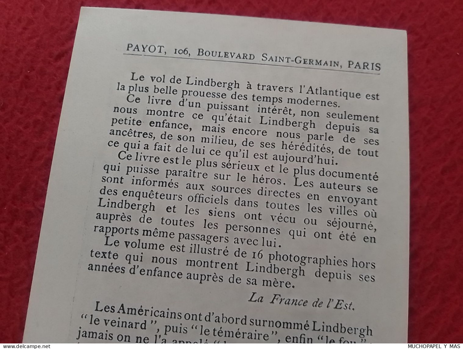 ANTIGUO FOLLETO ESTAMPA O SIMILAR LA VIE DE LINDBERGH FÉLICITÉ PAR LE MARÉCHAL FOCH AVIADOR AVIACIÓN..AVIATION..DOCUMENT - Andere & Zonder Classificatie