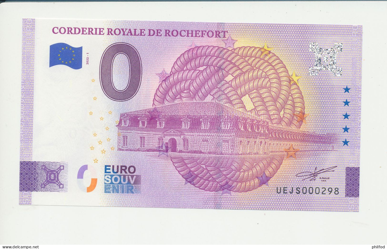 Billet Touristique  0 Euro  - CORDERIE ROYALE DE ROCHEFORT - UEJS - 2022-1 -  N° 298 - Altri & Non Classificati