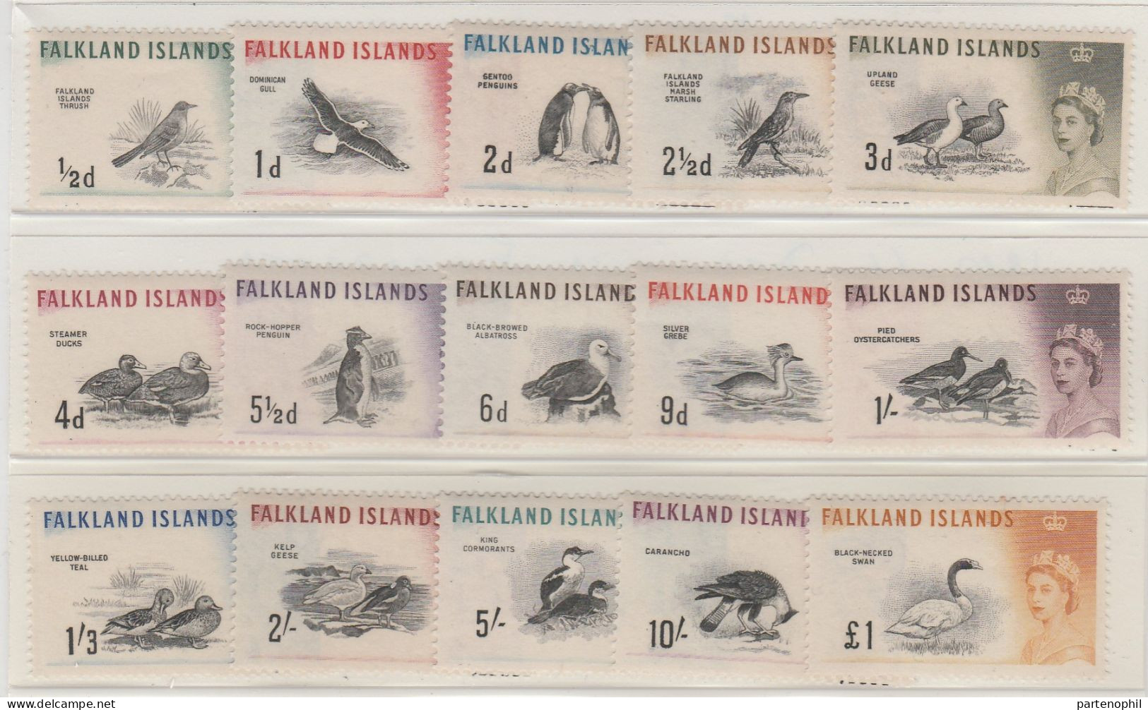 589 Falkland 1960-66 - Definitiva Elisabetta II, Uccelli, Birds N. 122/36. Cat. € 260,00. MNH - Falkland