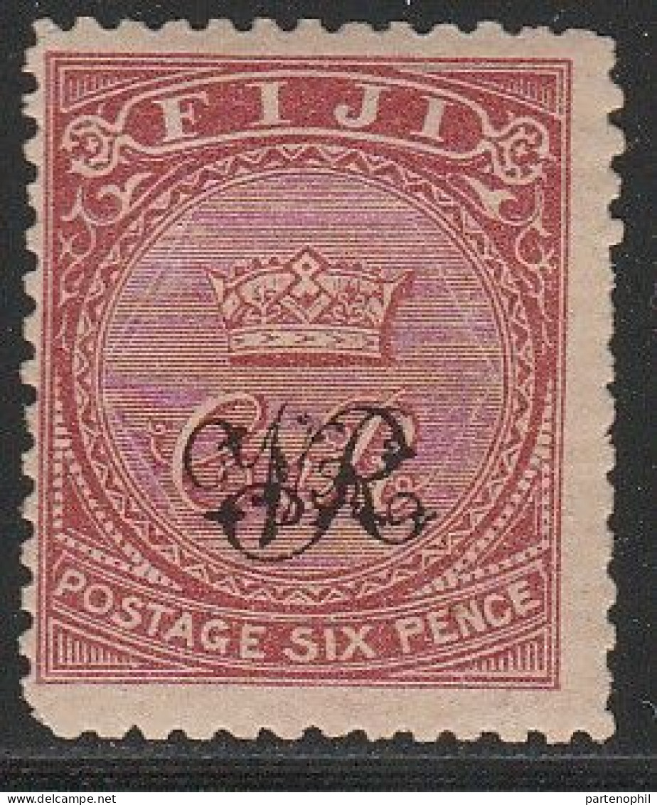 585 Fiji  1876-77 - Corona E Soprastampa “VR” 6 P. Carminio N. 20. MH - Fidschi-Inseln (...-1970)
