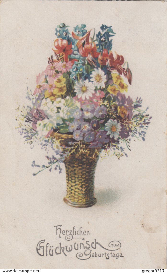 E3467) Herzlichen Glückwunsch Zum GEBURTSTAG - Super BLUMENVASE Mit Schönen Blumen ALT!  1919 - Geburtstag