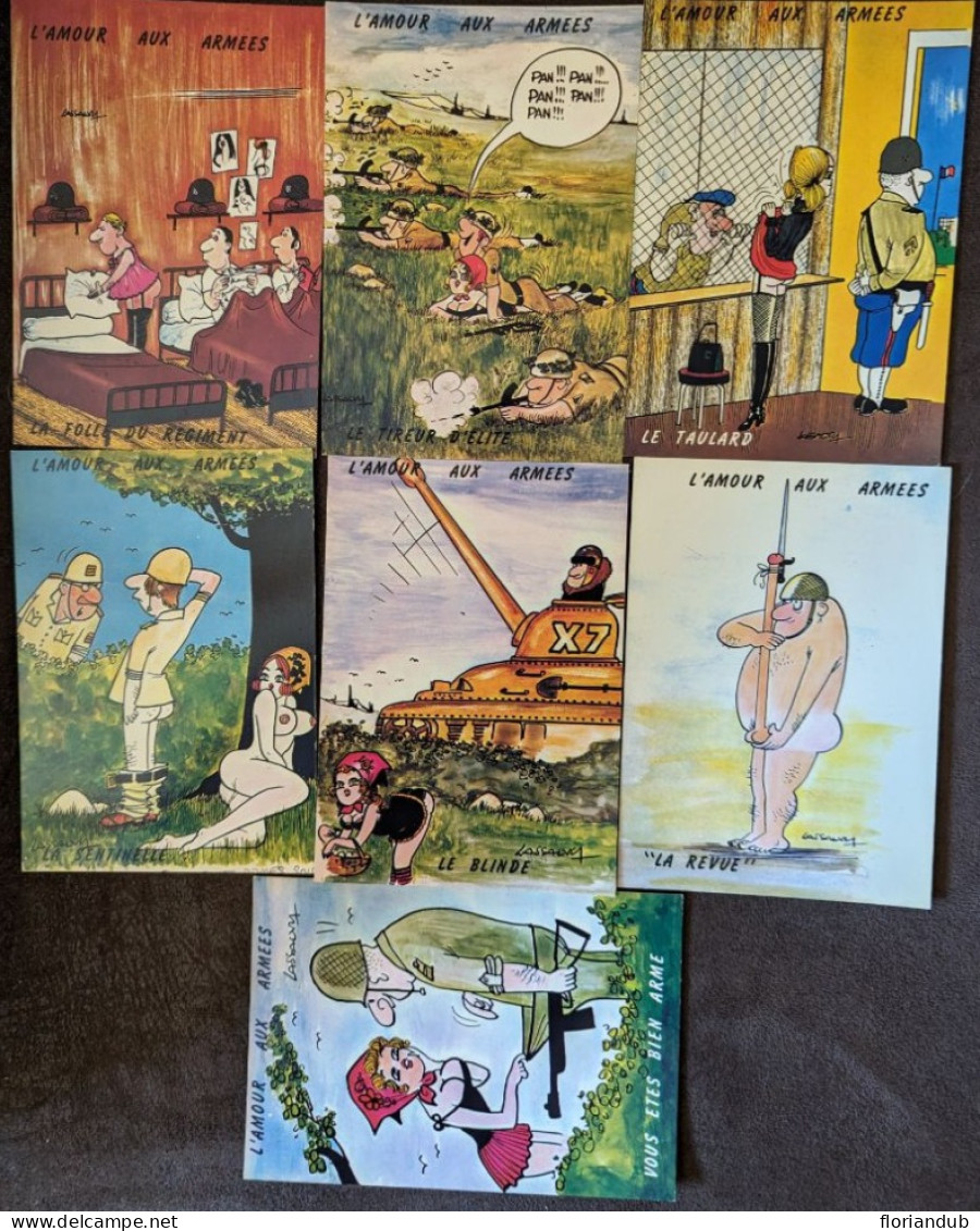 Lot De 7 CP Humour Grivois - Illustrateur Lassalvy - Édition Orion - L'amour Aux Armées - - Lassalvy