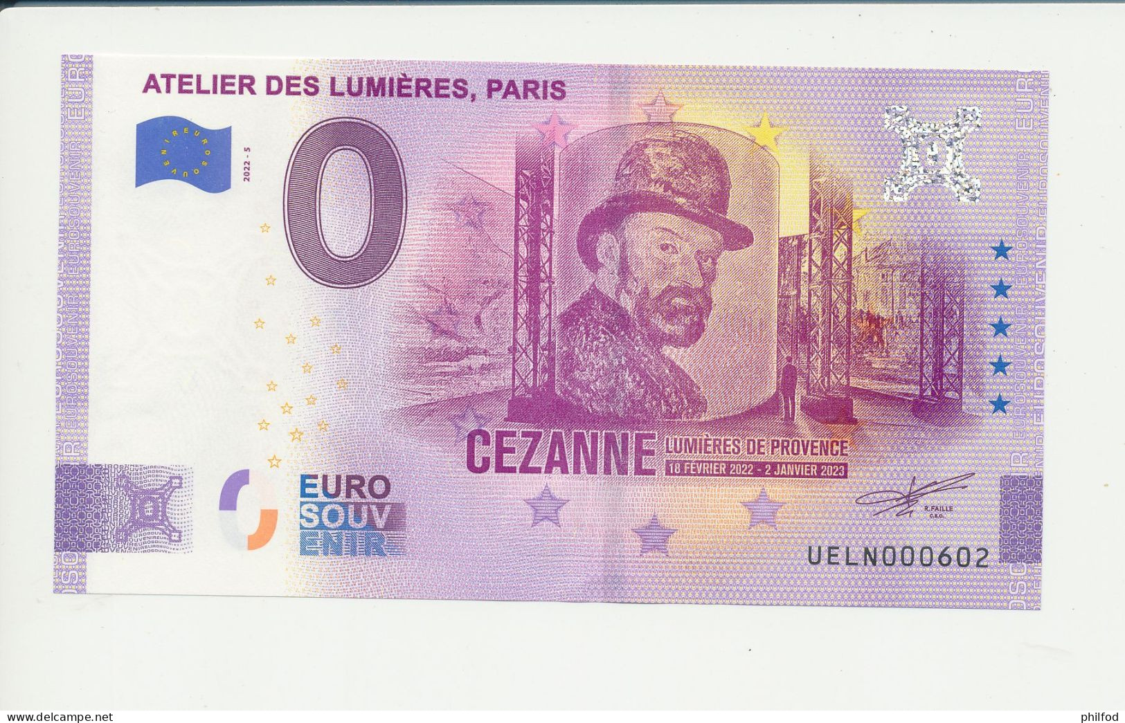 Billet Touristique  0 Euro  - ATELIER DES LUMIÈRES, PARIS - UELN - 2022-5 -  N° 602 - Billet épuisé - Altri & Non Classificati