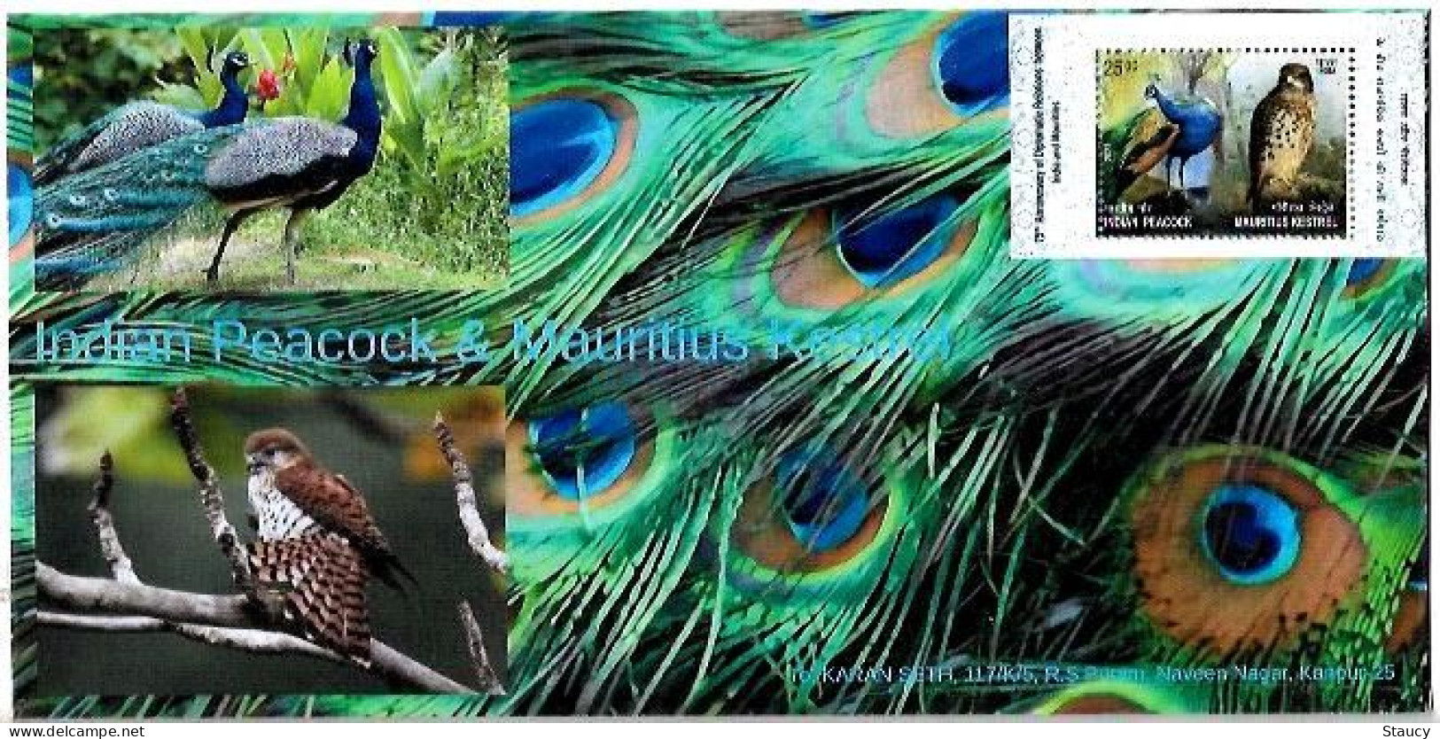 India 2023 India – Mauritius Joint Issue Souvenir Special FIRST DAY COVER FDC ADDRESSED To YOU By Regd AirMail - Peacocks