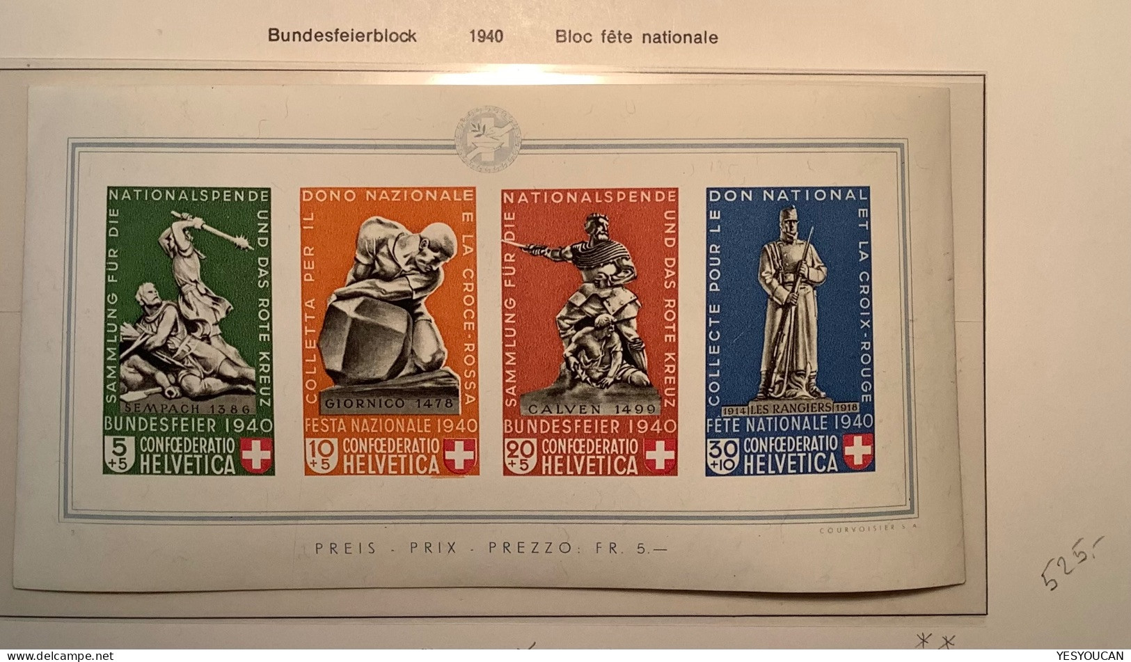 Pro Patria 1940 ZNr B12 Bundesfeierblock/bloc Fête Nationale MNH**/postfrisch  (Schweiz B.F 5 Souvenir Sheet Block - Neufs