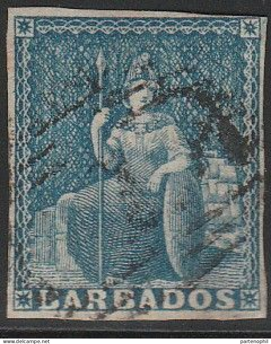 568 Barbados 1859 - Britania 1 P. Blu Su Carta Bianca N. 5. SPL - Barbados (...-1966)