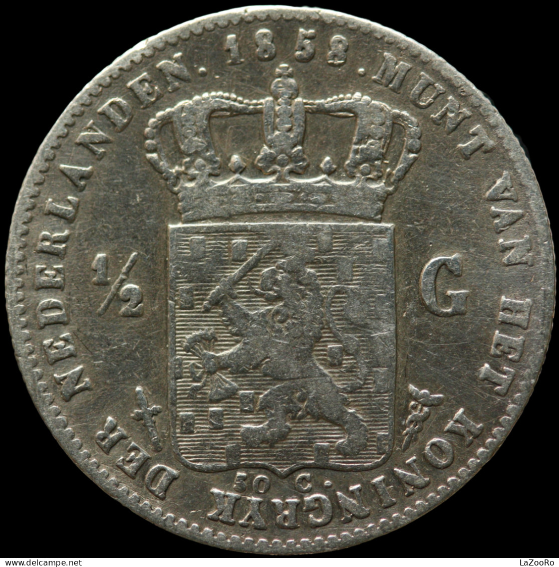 LaZooRo: Netherlands 1/2 Gulden 50 Cents 1858 VF / XF - Silver - 1849-1890 : Willem III