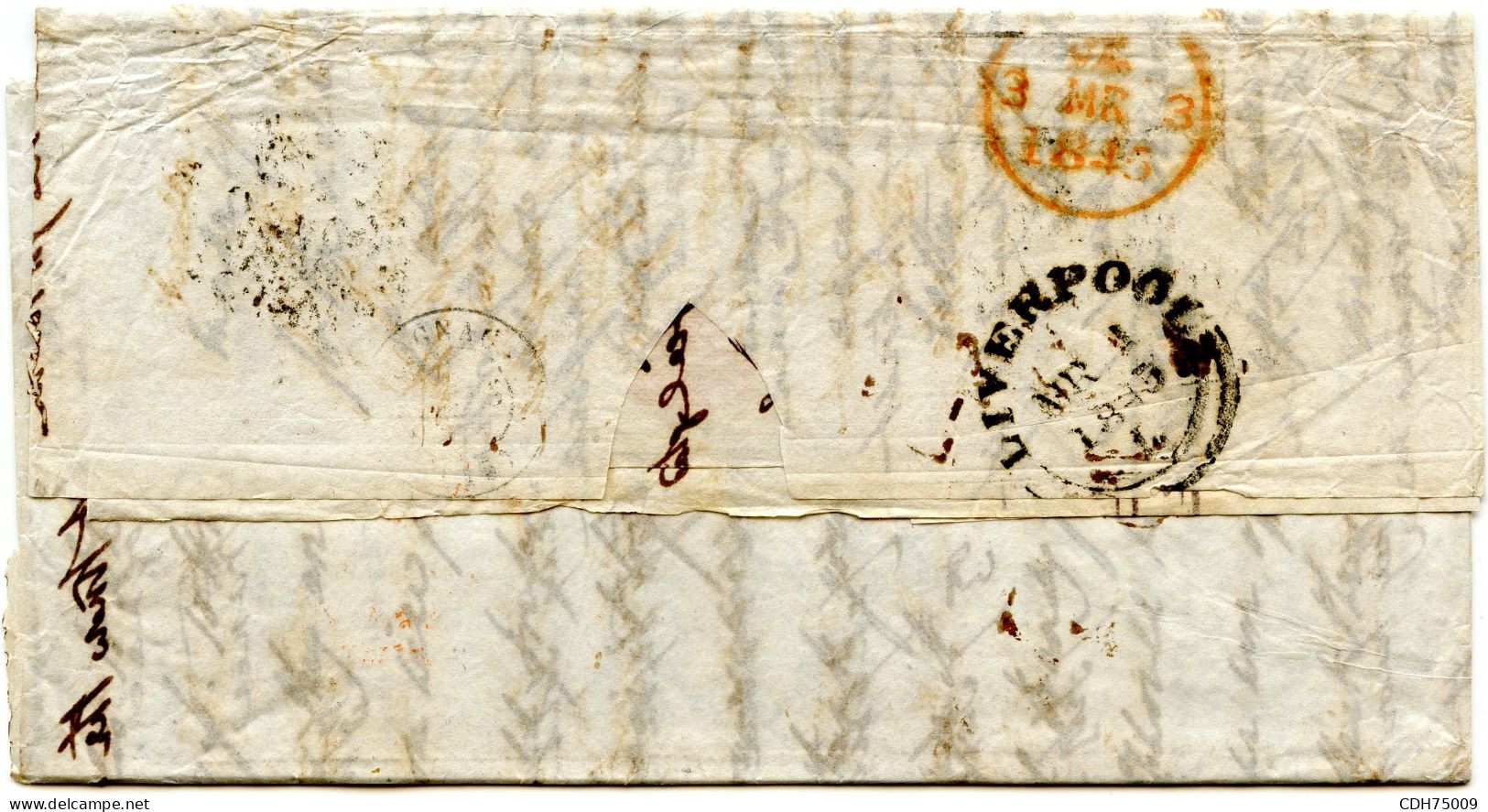 GRANDE BRETAGNE - 1 P. ROUGE (DEFAUT) SUR LETTRE DE LIVERPOOL POUR LA FRANCE, 1845 - Covers & Documents