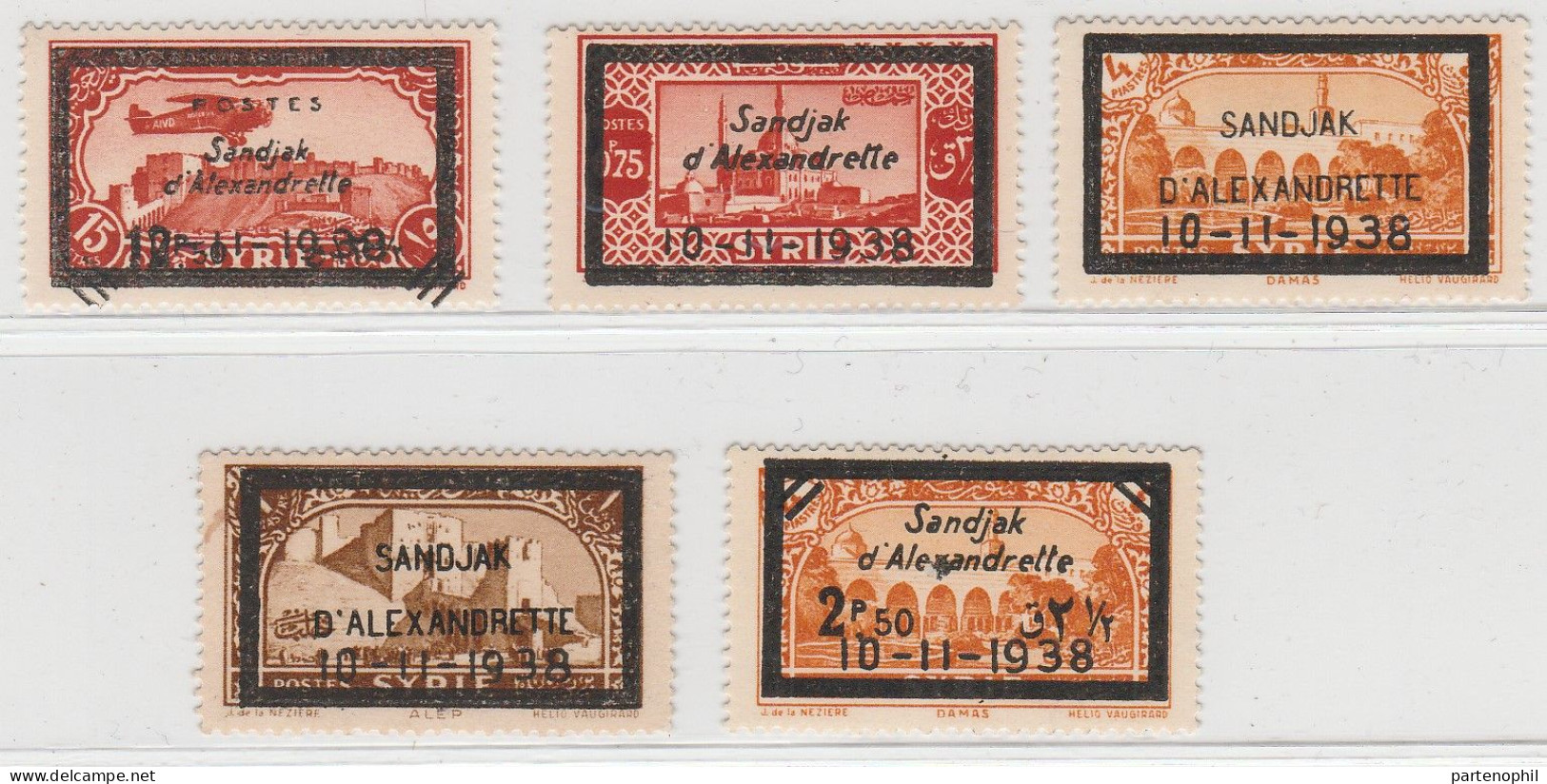 566 Alexandrette / Alessandria - 1938 - Soggetti Diversi, Soprastampati N. 21/25. MH - Nuevos