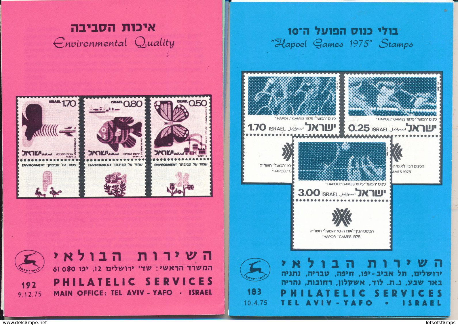 ISRAEL 1975 COMPLETE YEAR SET OF POSTAL SERVICE BULLETINS - MINT - Covers & Documents