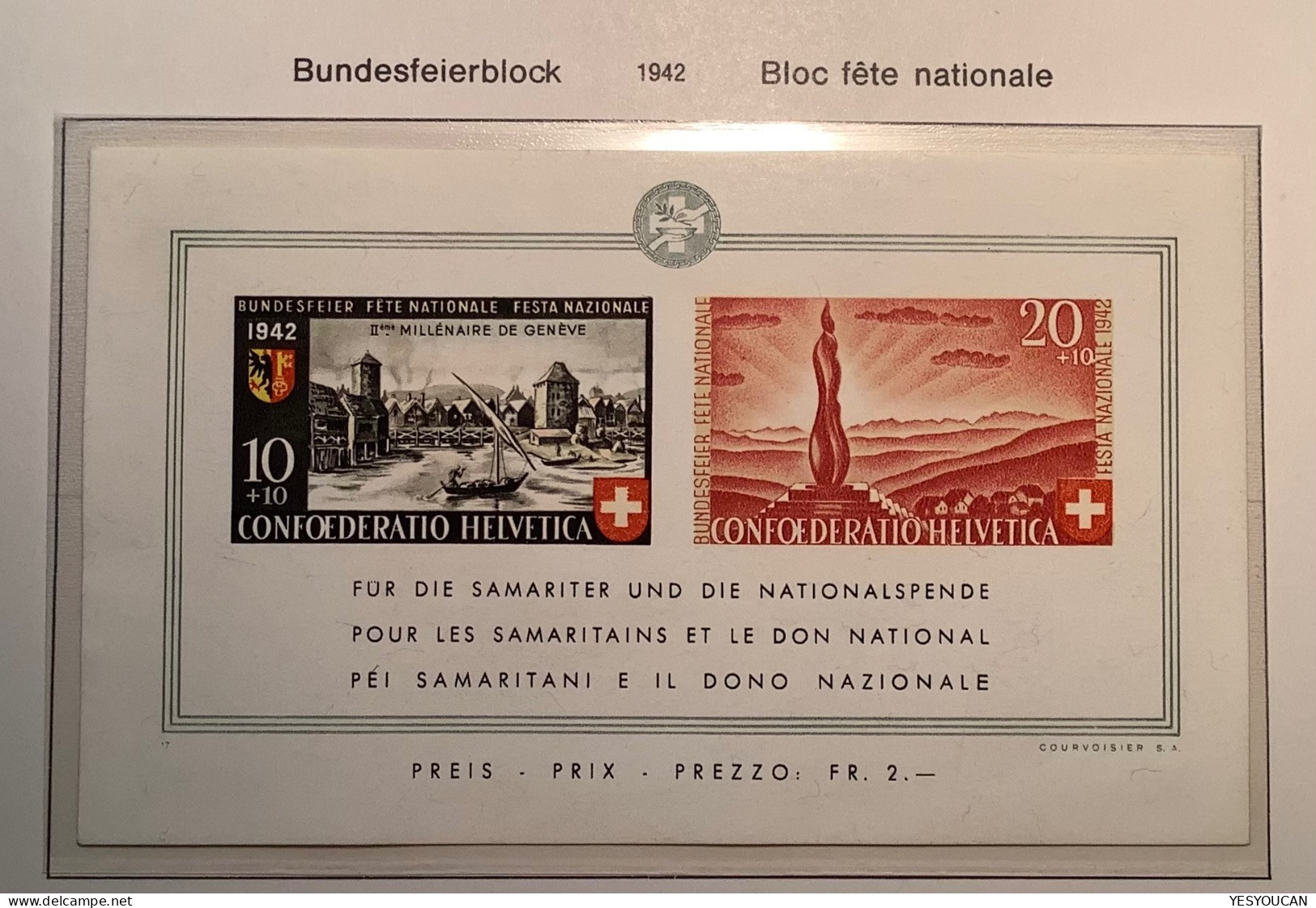 Pro Patria 1942 ZNr B19 Bundesfeierblock/fête Nationale MNH**/postfrisch  (Schweiz B.F Bloc Souvenir Sheet Block - Unused Stamps