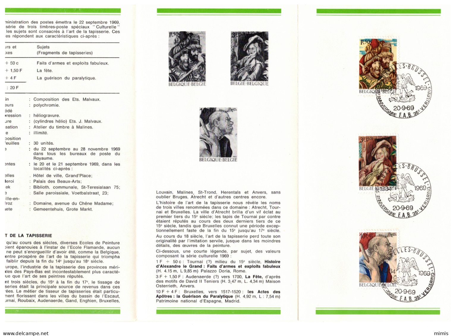 BELGIQUE    1969         N° 1505/07       Culturelle          Oblitération 1er Jour (prévente) - Post Office Leaflets