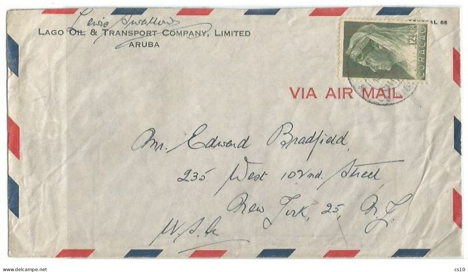 Curacao Commerce AirmailCV Aruba 18feb1948 With Queen C.12.5 Solo - Antilles