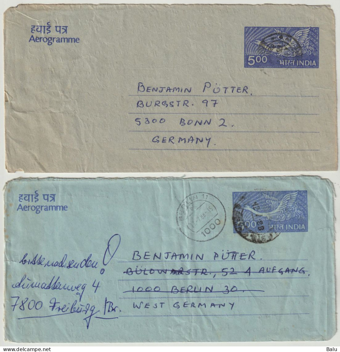 Indien India Aerogramme 2x 5.00 Rupien Postal Stationary Flying Bird - Benutzt - Beide Verschieden - Luchtpostbladen