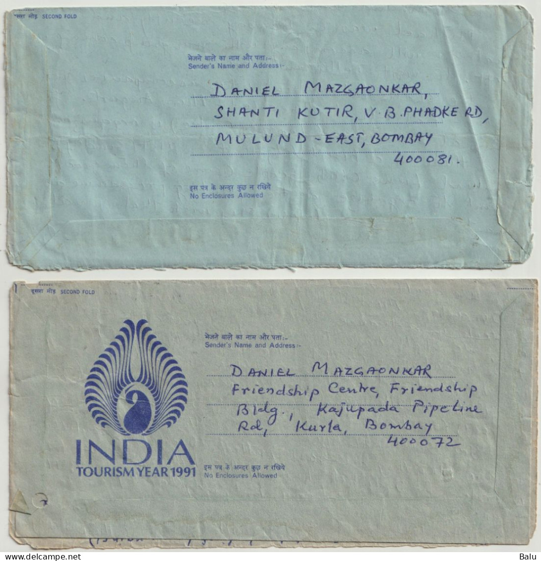 Indien India Aerogramme 2x 5.00 Rupien Postal Stationary Flying Bird - Benutzt - Beide Verschieden - Aerogrammi