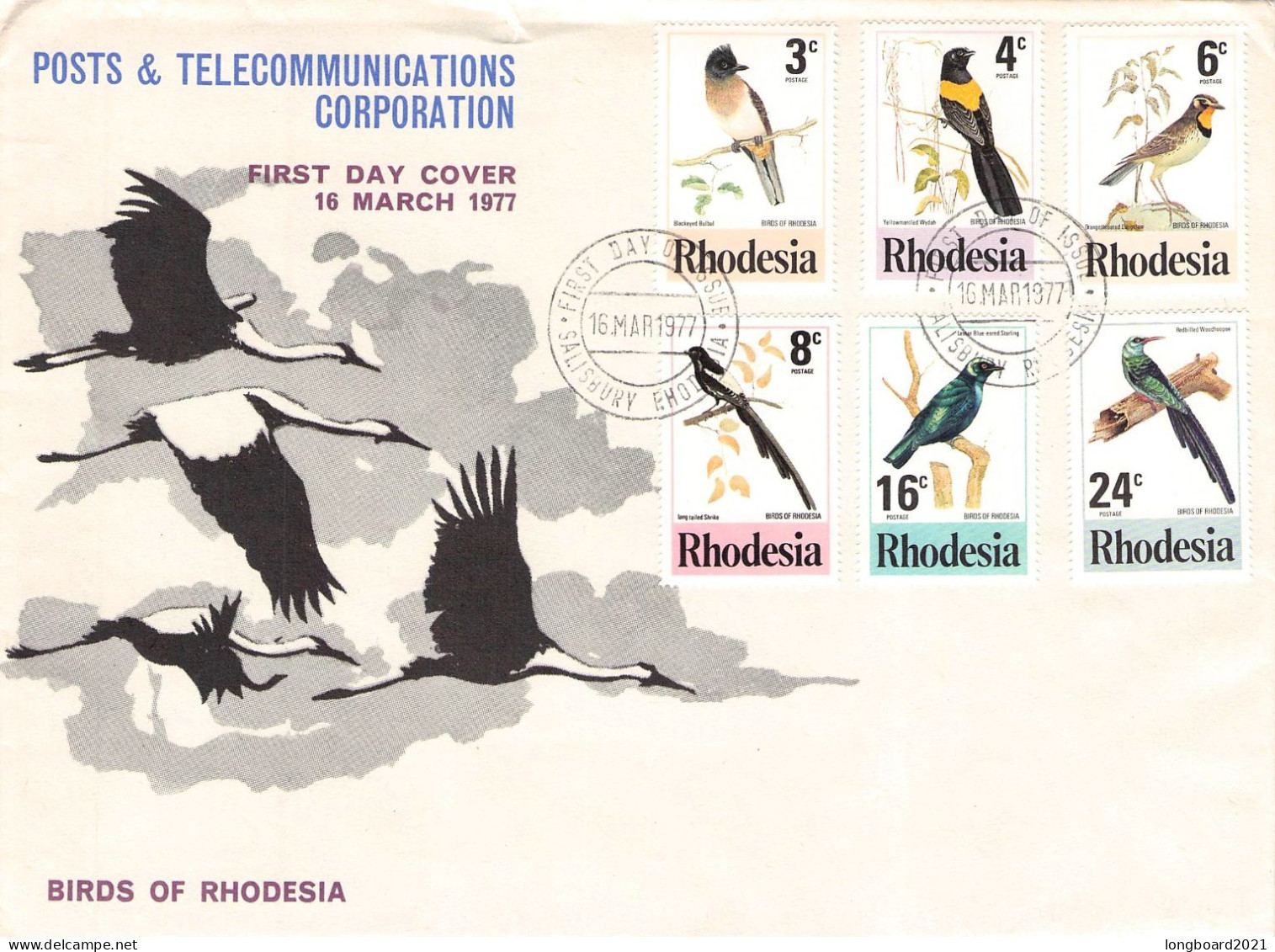 RHODESIA - FDC 1977 BIRDS  / 5057 - Rhodesien (1964-1980)