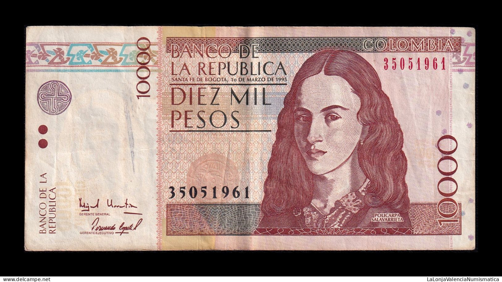 Colombia 10000 Pesos 1995 Pick 443a Bc/+ F/+ - Colombia