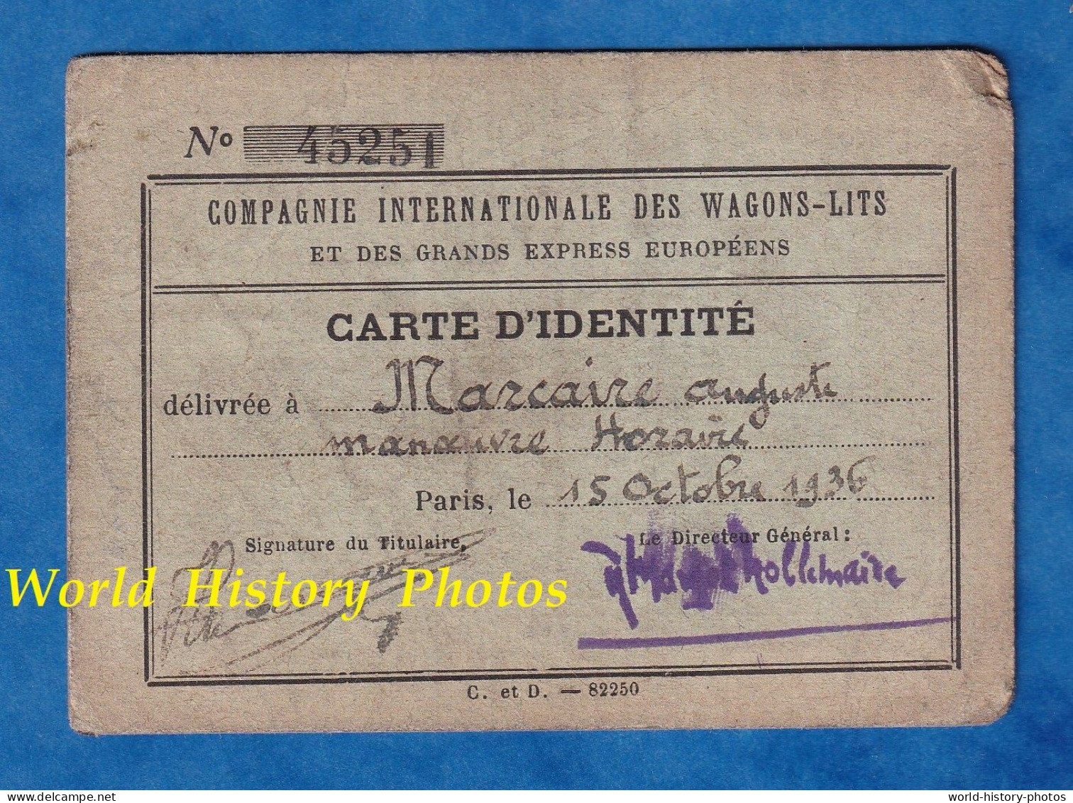 Carte D'identité - Compagnie Internationale Des WAGONS LITS Et Des Grands Express Européens - 1936 - Orient Express - Sonstige & Ohne Zuordnung