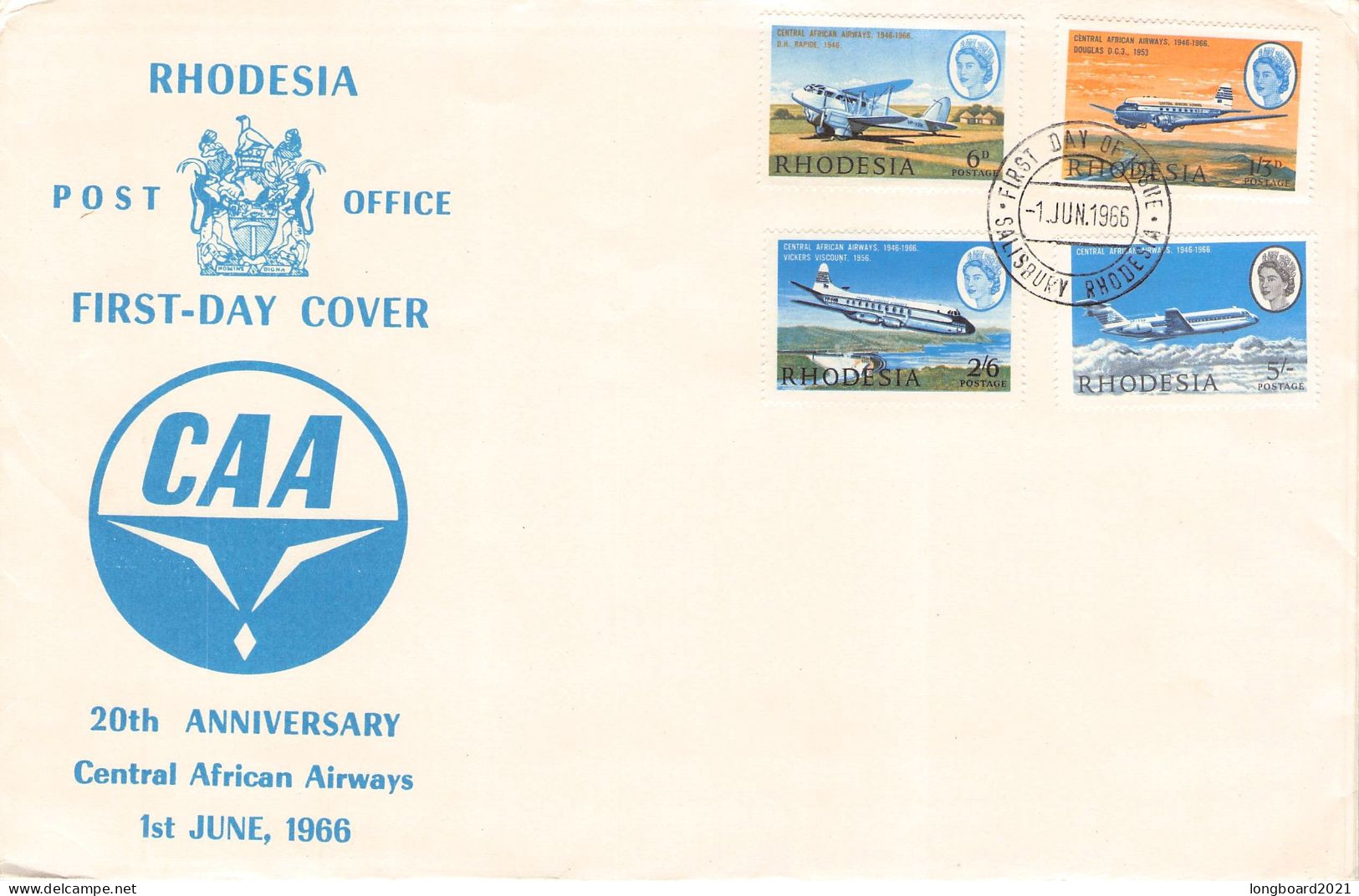 RHODESIA - FDC 1966 CENTRAL AFRICAN AIRWAYS  / 5058 - Rhodesien (1964-1980)