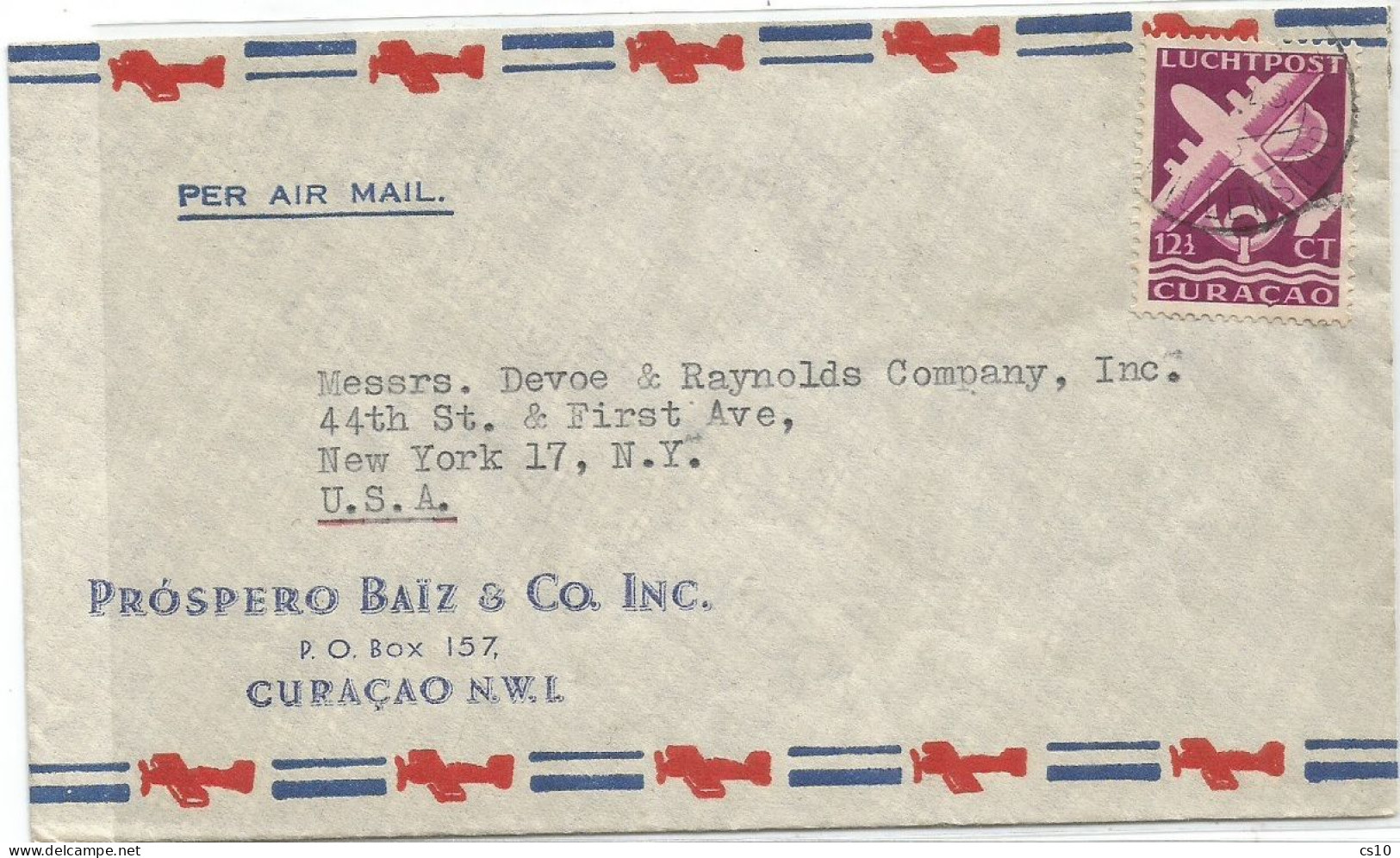 Curacao Commerce AirmailCV  Willemstad 1948 Tu USA With Airpost C.12.50 Solo Franking - Antilles