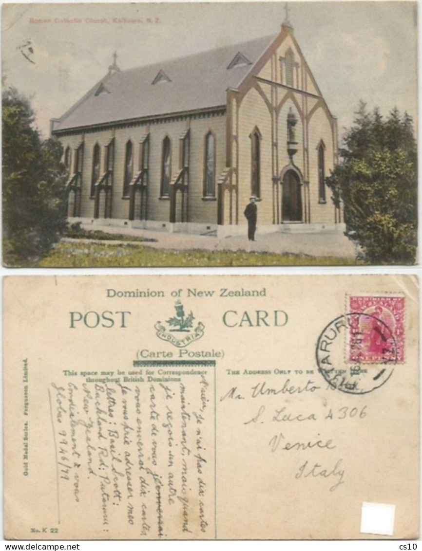 New Zealand PPC Roman Catholic Church Kaikoura From Putaruru 16aug1926 - Nouvelle-Zélande