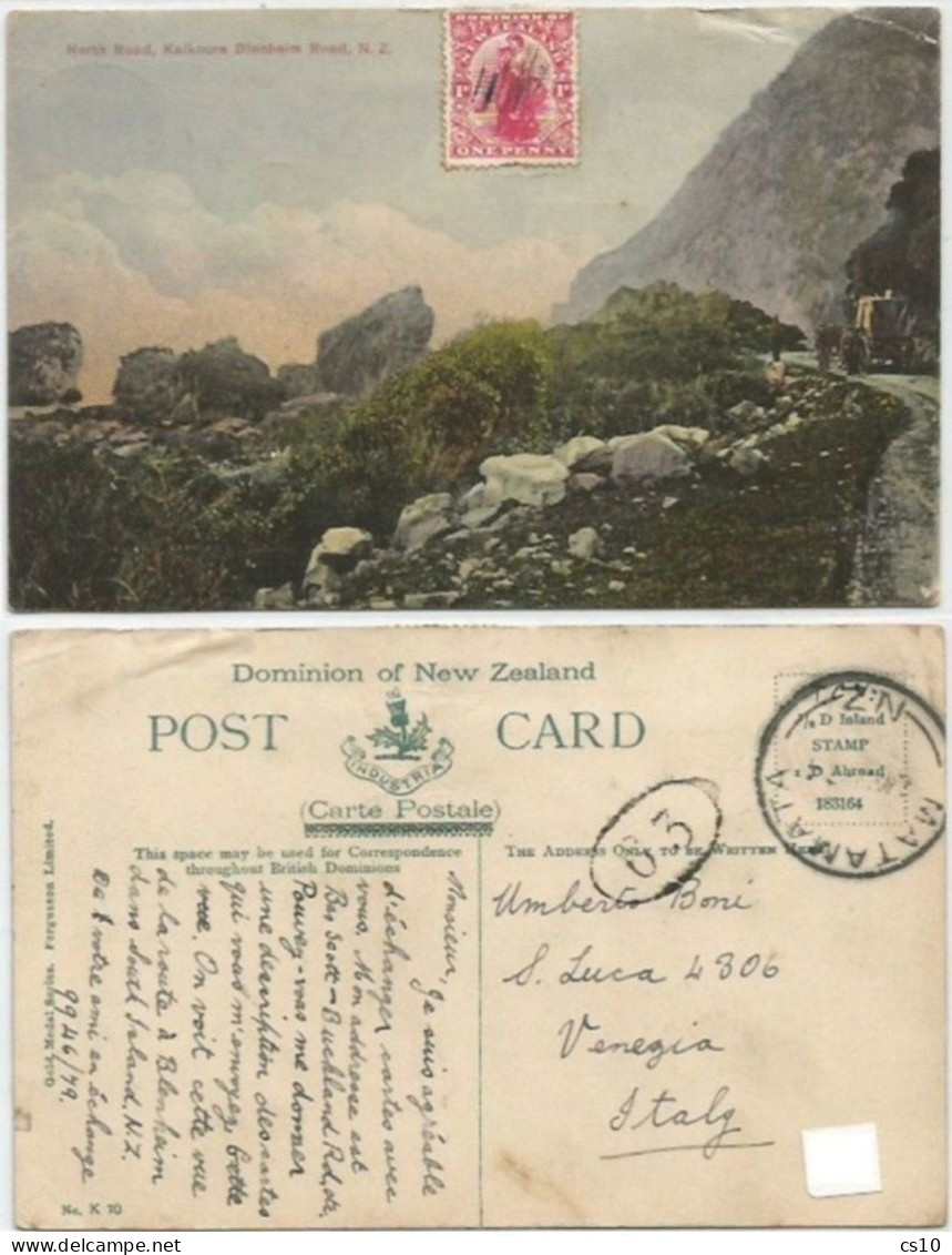 New Zealand PPC Blenhiem Rd Kaikoura From Matamata 24aug1927 - Nouvelle-Zélande