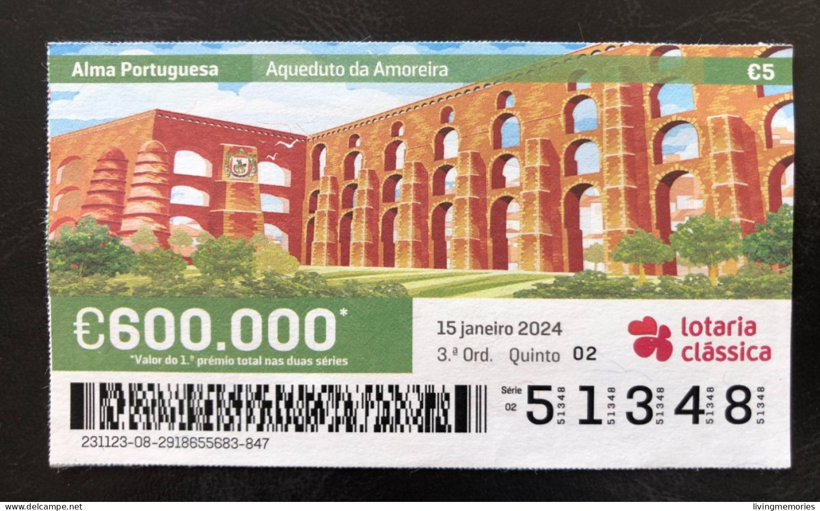 116 H, 1 X Lottery Ticket, Portugal, « Alma Portuguesa »,« Portuguese Soul »«Aqueduto Da Amoreira», «Architecture»,2024 - Biglietti Della Lotteria