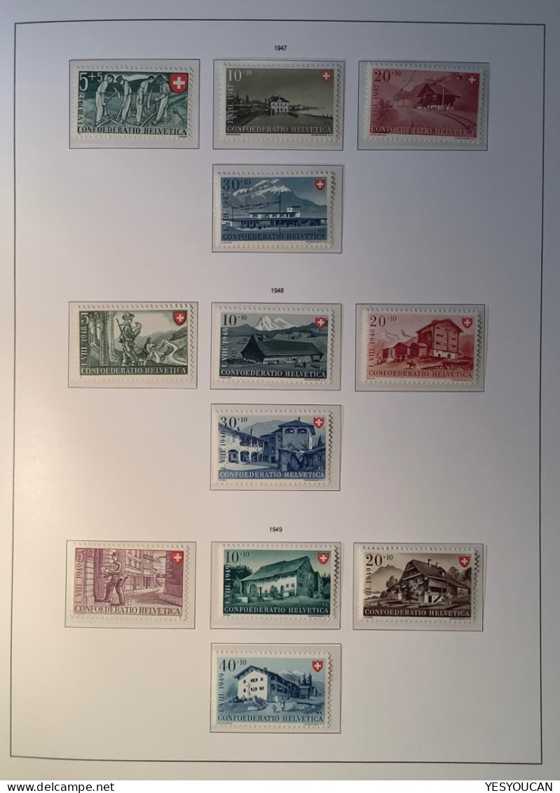 Pro Patria 1944-1957 ZNr B22-B85 ** All 14 Sets Complete  VF/TB MNH/postfrisch  (Schweiz Architecture Houses Sport Lake - Nuovi