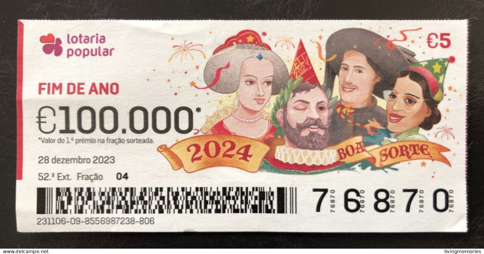 116 H 1 X Lottery Ticket, Portugal, « FIM DE ANO »,  « REVEILLON », 2023 - Biglietti Della Lotteria