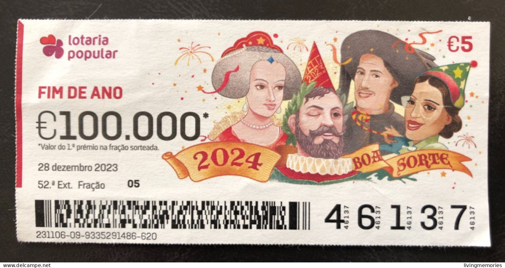 116 H 1 X Lottery Ticket, Portugal, « FIM DE ANO »,  « REVEILLON », 2023 - Biglietti Della Lotteria