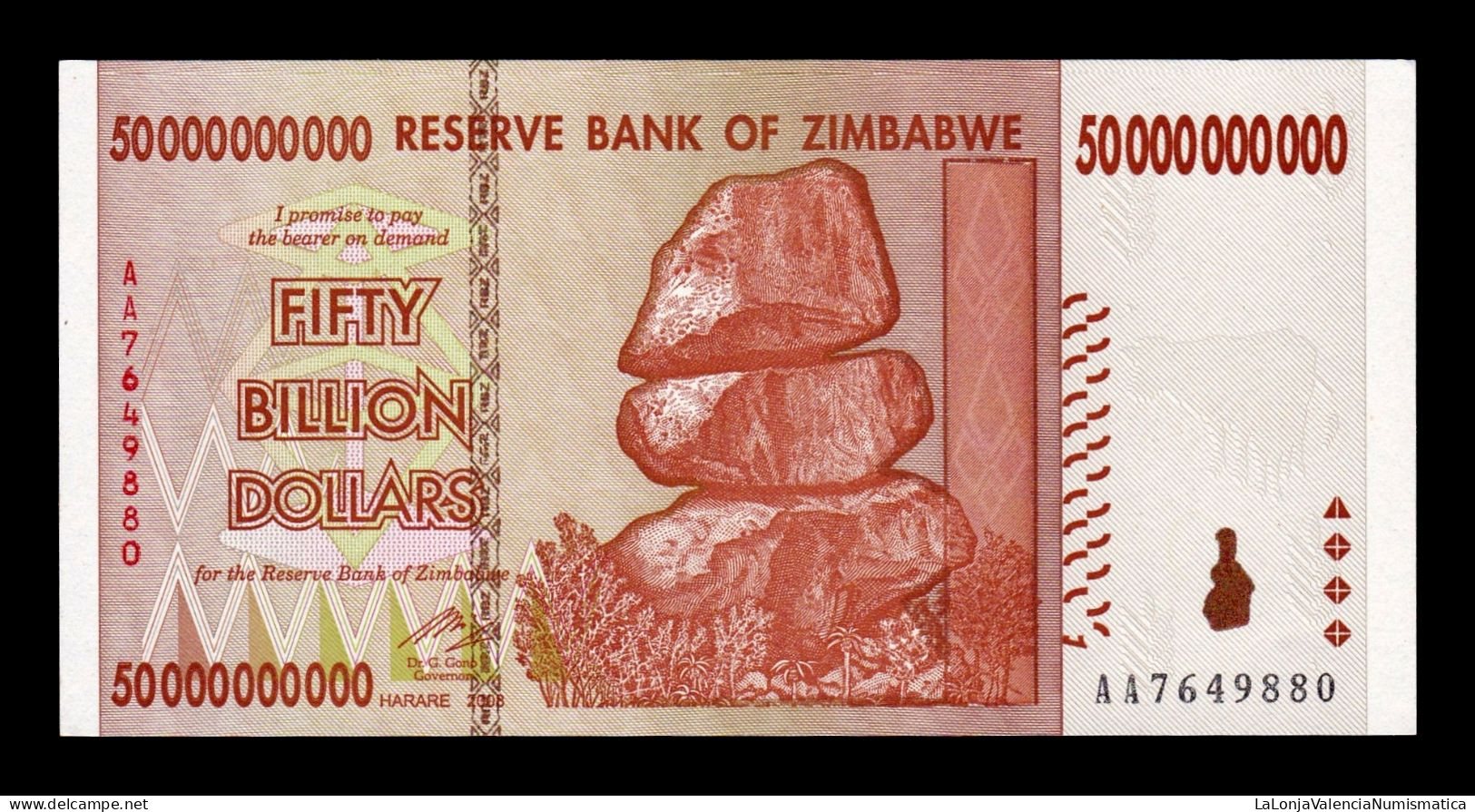 Zimbabwe 50000000000 50 Billion Dollars 2008 Pick 87 Sc Unc - Zimbabwe