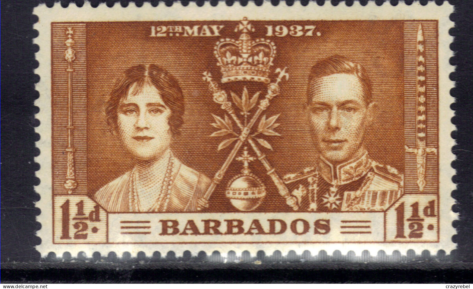 Barbados 1937 KGV1 1 1/2d Coronation Yellow Brown Umm SG 246 ( H1418 ) - Barbados (...-1966)