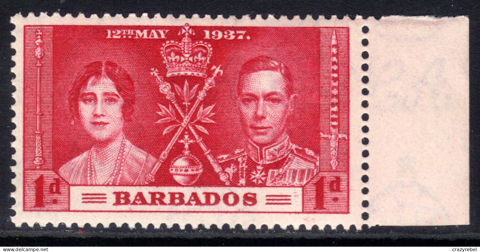 Barbados 1937 KGV1 1d Coronation Scarlett Umm SG 245 ( H693 ) - Barbados (...-1966)