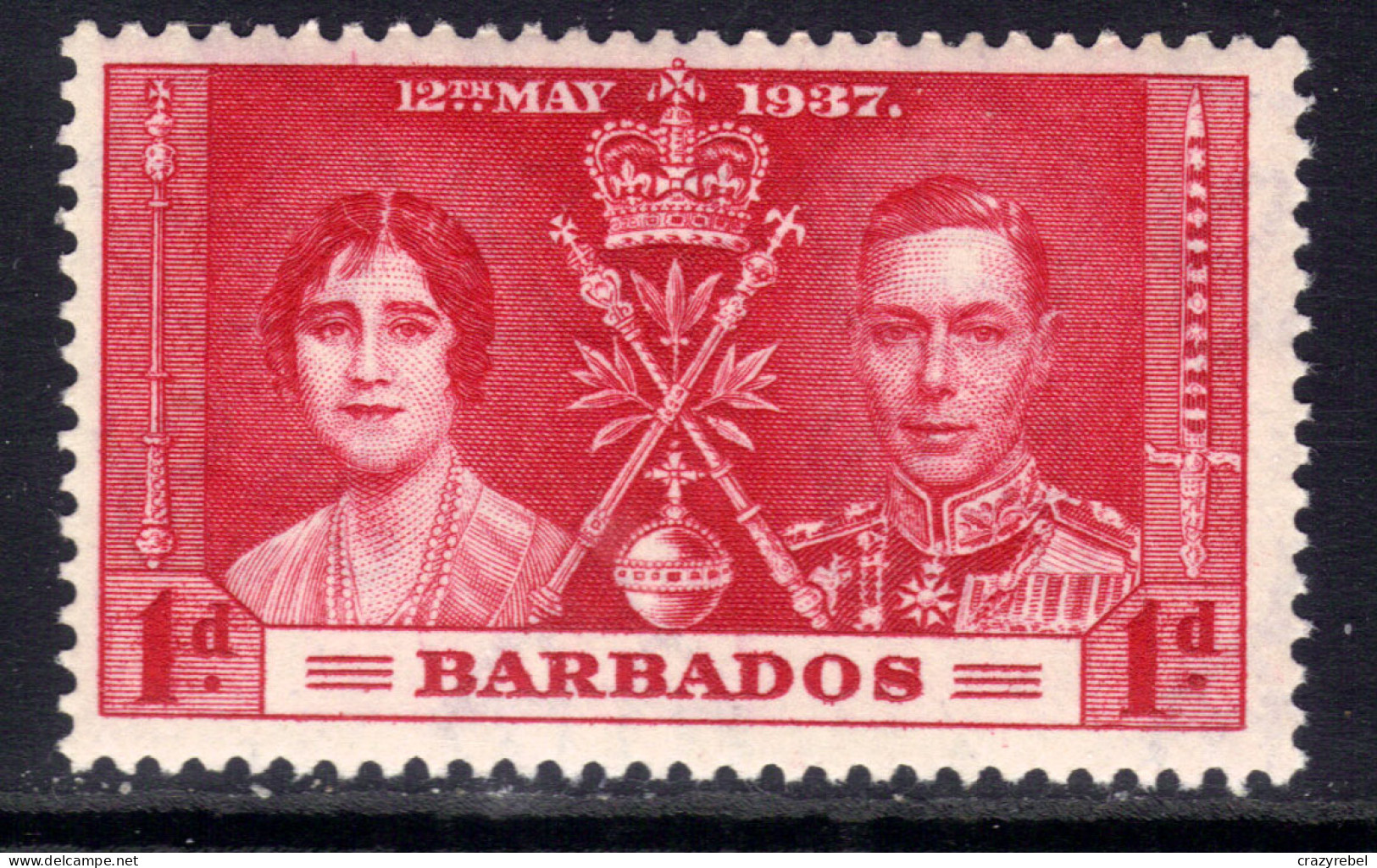 Barbados 1937 KGV1 1d Coronation Scarlett Umm SG 245 ( H996 ) - Barbados (...-1966)