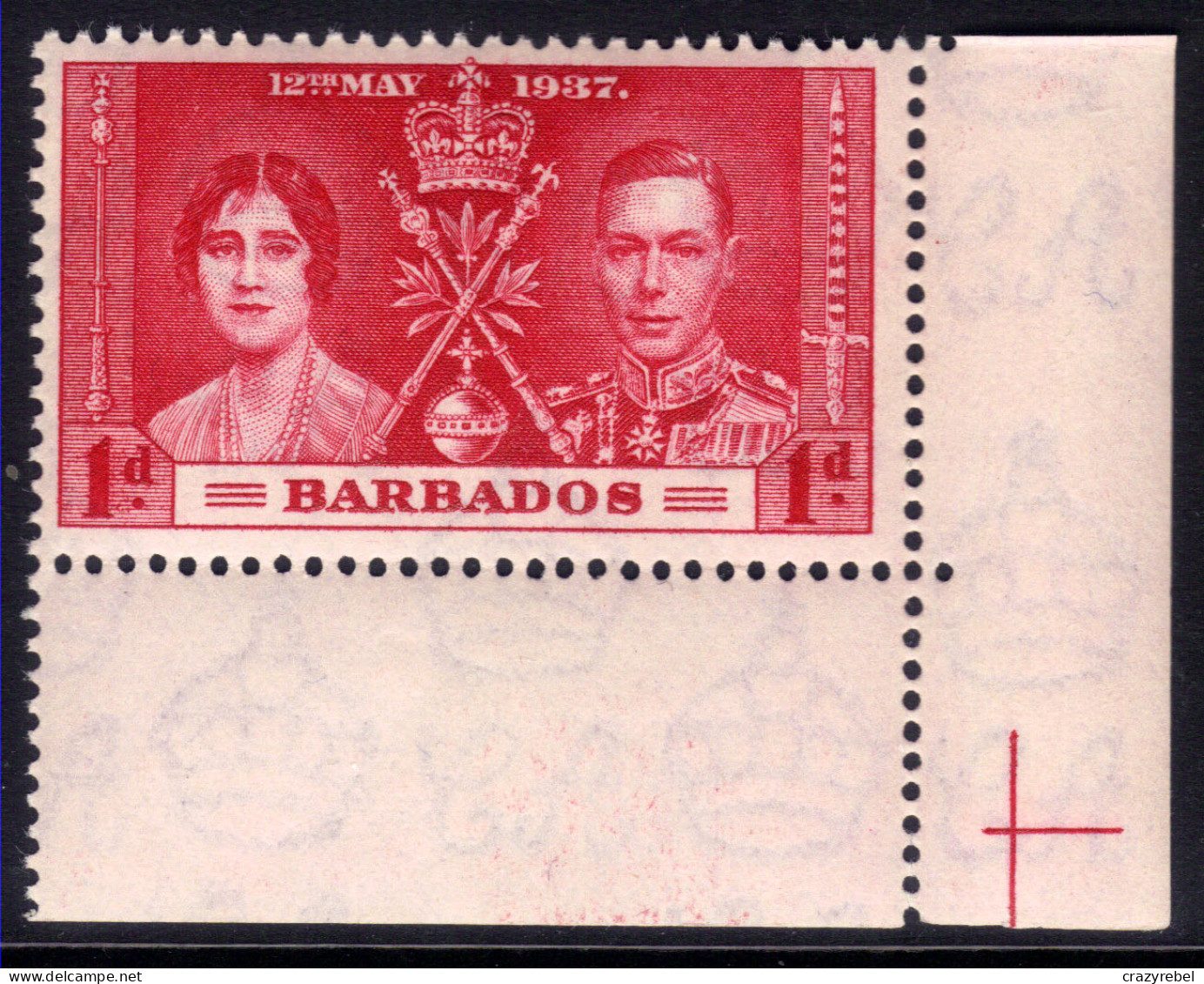 Barbados 1937 KGV1 1d Coronation Scarlett Umm SG 245 ( L639 ) - Barbados (...-1966)