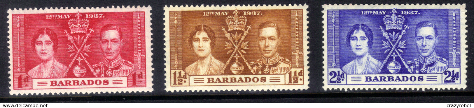 Barbados 1937 KGV1 Set Coronation Umm SG 245 - 247 ( A16 ) - Barbados (...-1966)