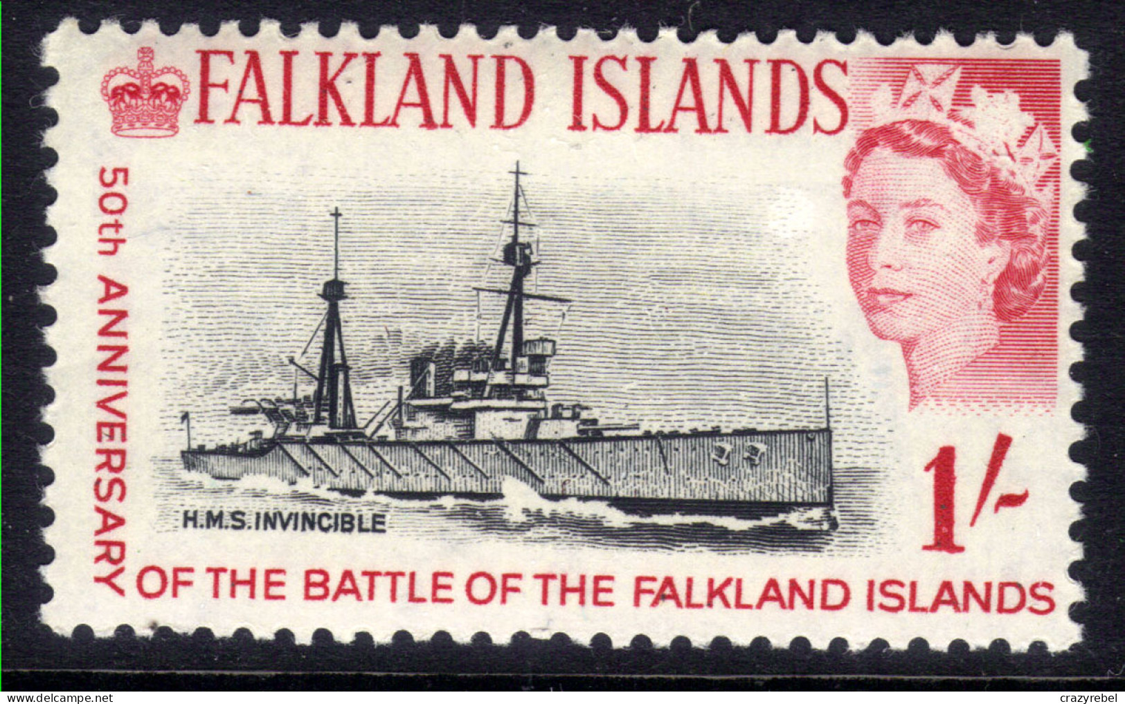 Falkland Islands 1964 QE2 1/-d HMS Invincible Umm SG 217 ( L503 ) - Falkland