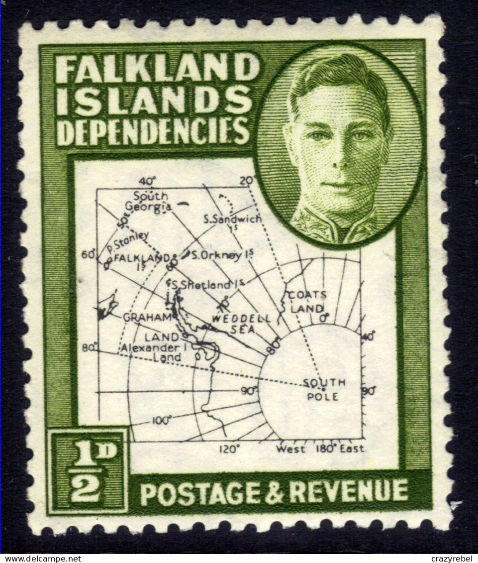 Falkland Islands Depd 1946 - 49 KGV1 1/2d Green & Black Map Umm SG G9 ( G1229 ) - Falkland