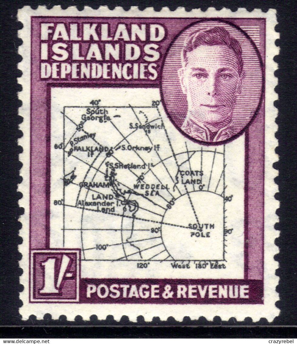 Falkland Islands Depd 1946 - 49 KGV1 1/-d Purple & Black Map MM SG G8 ( G83 ) - Falkland