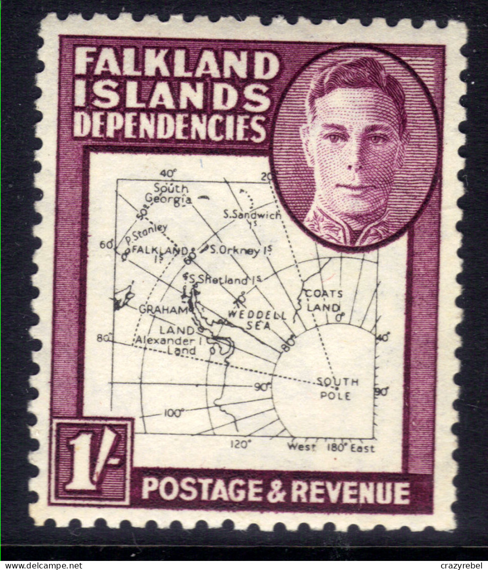 Falkland Islands Depd 1946 - 49 KGV1 1/-d Purple & Black Map Umm SG G16 ( G183 ) - Falkland