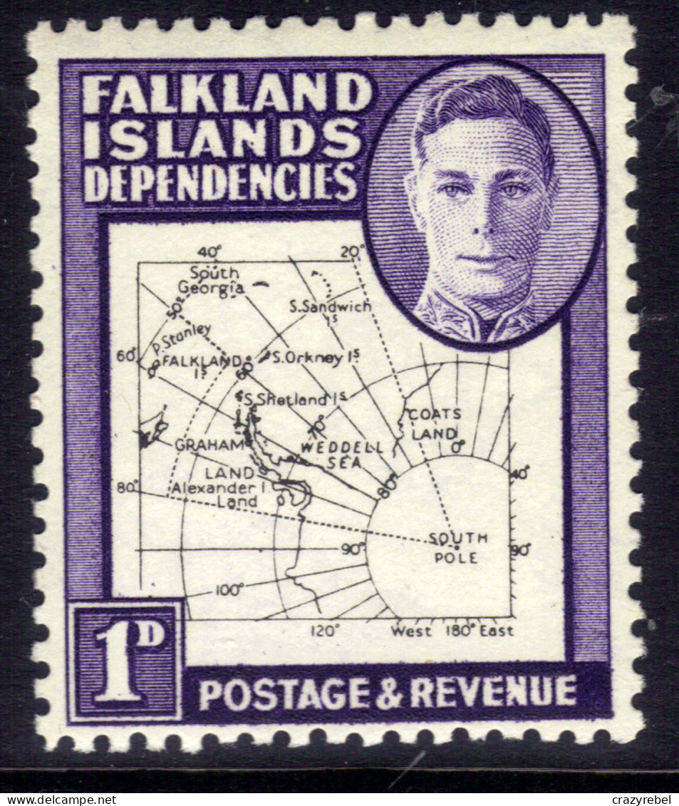 Falkland Islands Depd 1946 - 49 KGV1 1d Violet & Black Map Umm SG G10 ( G349 ) - Falkland