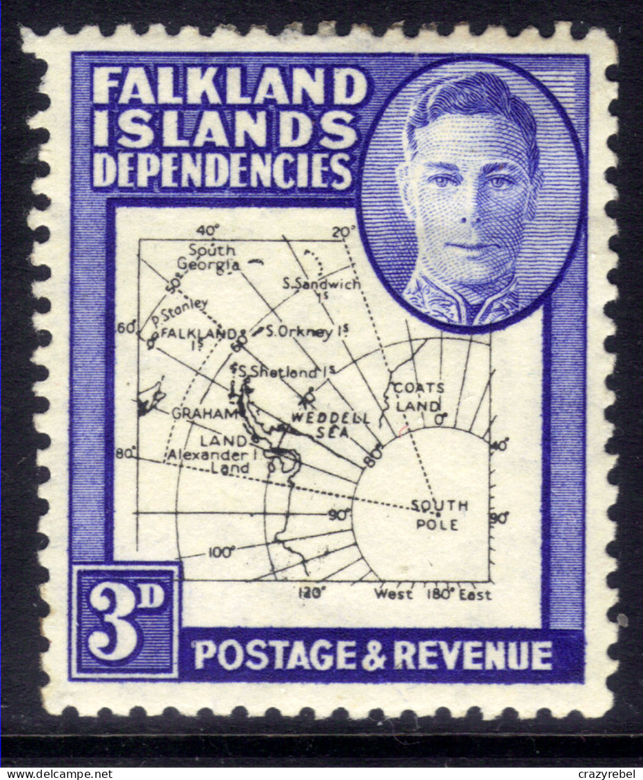 Falkland Islands Depd 1946 - 49 KGV1 3d Blue & Black Map Lmm SG G12 ( G113 ) - Falkland