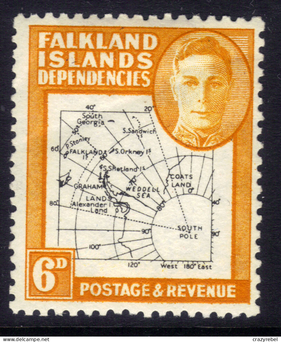 Falkland Islands Depd 1946 - 49 KGV1 6d Orange & Black Map Umm SG G14 ( G530 ) - Falkland