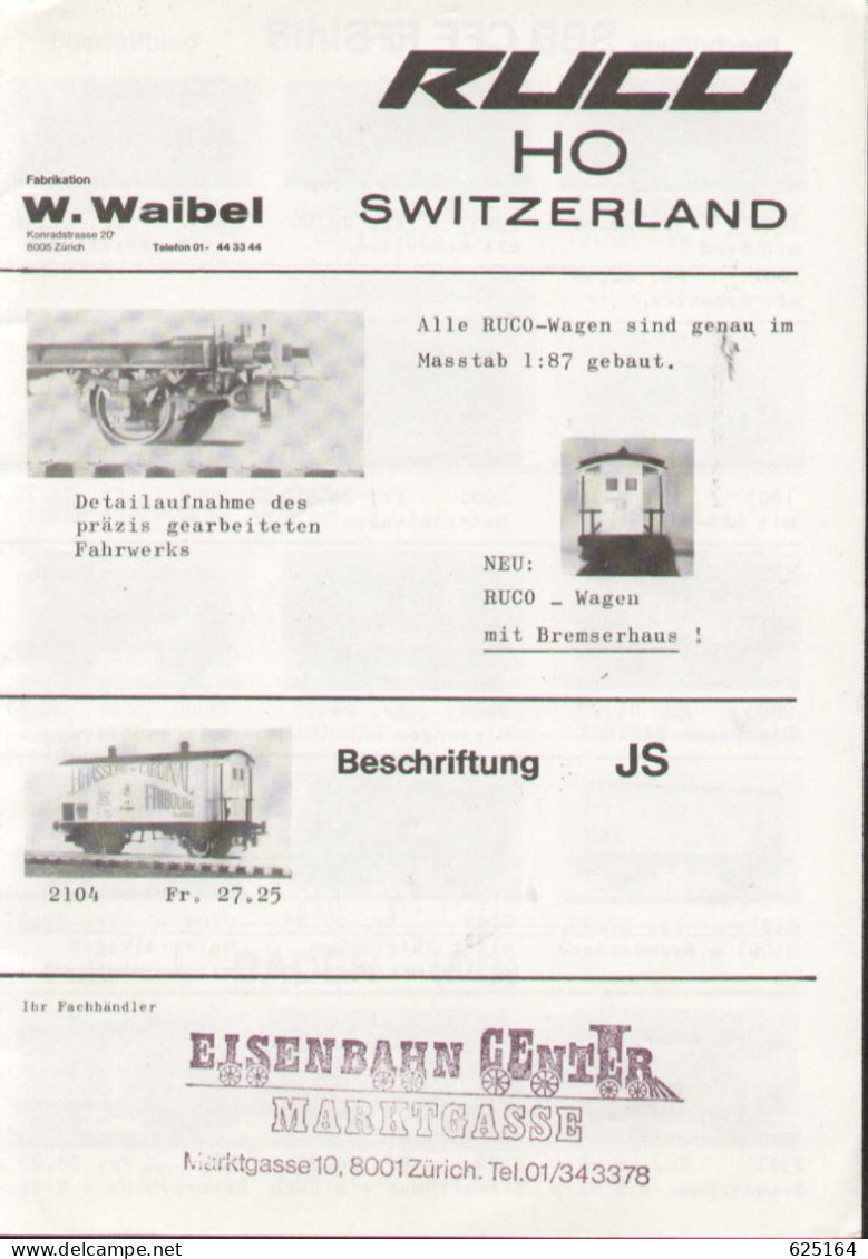 Catalogue RUCO SWITZERLAND 1979 HO 1:87 -  W. Walbel Zürich - Allemand