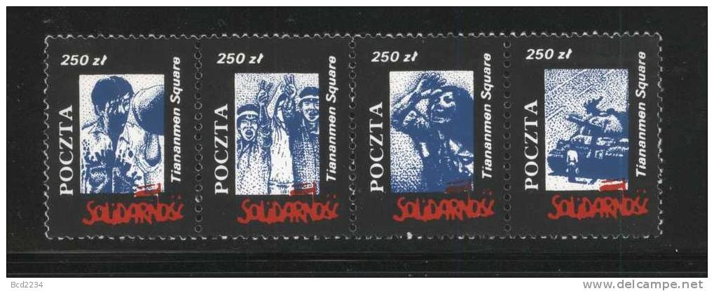 POLAND SOLIDARNOSC (POCZTA SOLIDARNOSC) CHINA TIANNEMEN SQUARE 2 STRIPS OF 4 (SOLID0345/0641) - Viñetas Solidarnosc