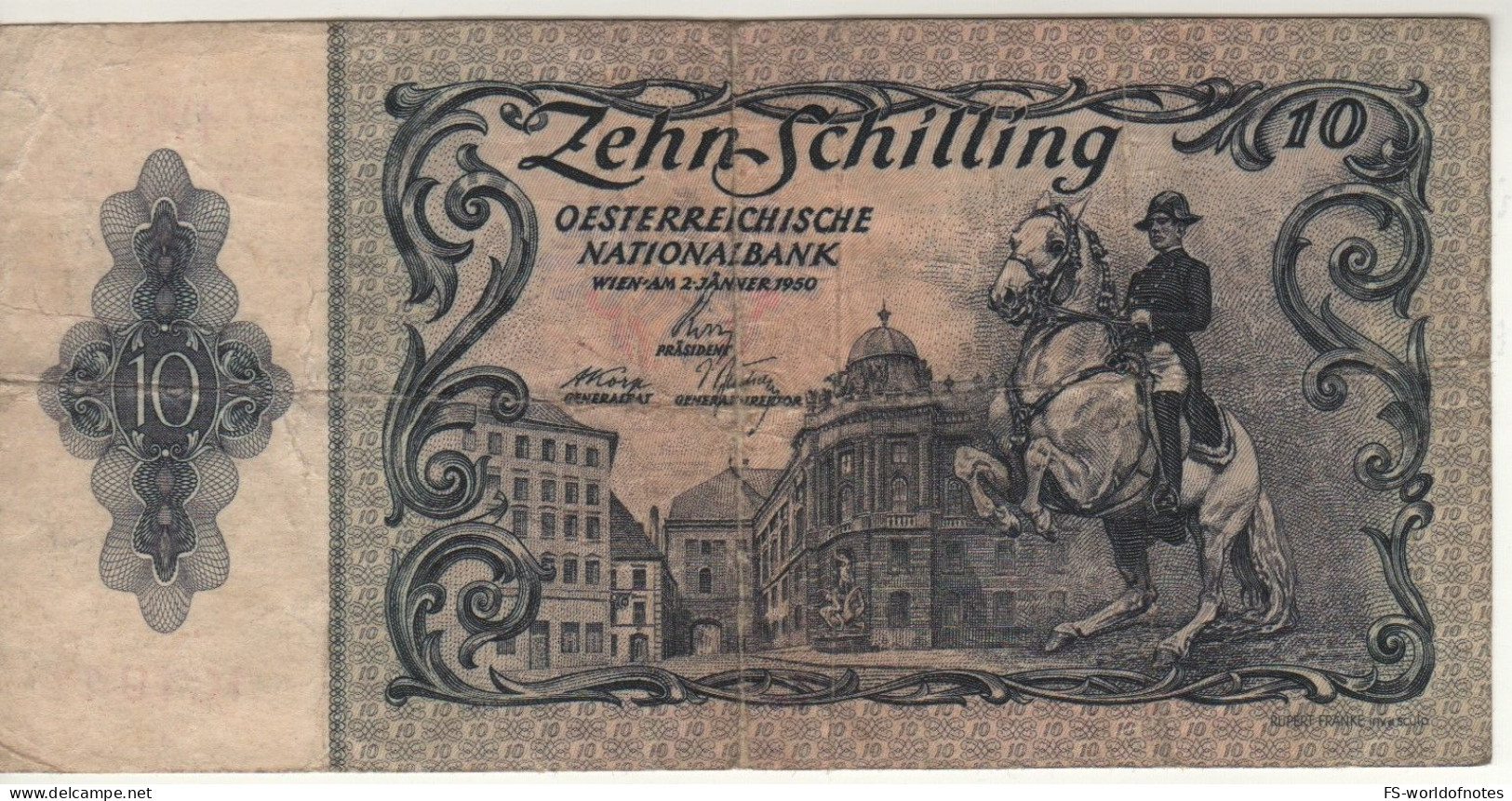 AUSTRIA   10 Schilling  P128   2. Auflage  Dated 02.01.1950    ( Horseman  On Front - Castel On Back ) - Oesterreich