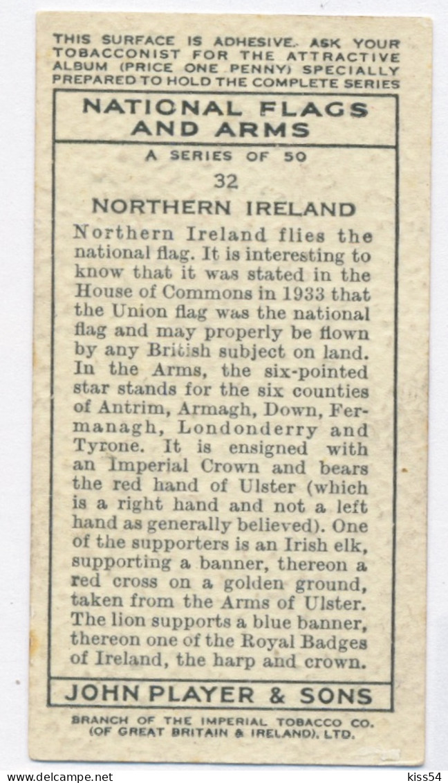 FL 14 - 32-a NORTHERN IRELAND National Flag & Emblem, Imperial Tabacco - 67/36 Mm - Werbeartikel