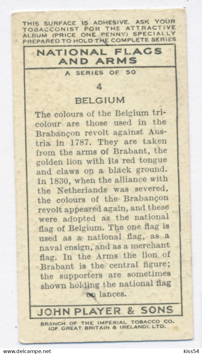 FL 14 - 4-a  BELGIUM National Flag & Emblem, Imperial Tabacco - 67/36 Mm - Advertising Items